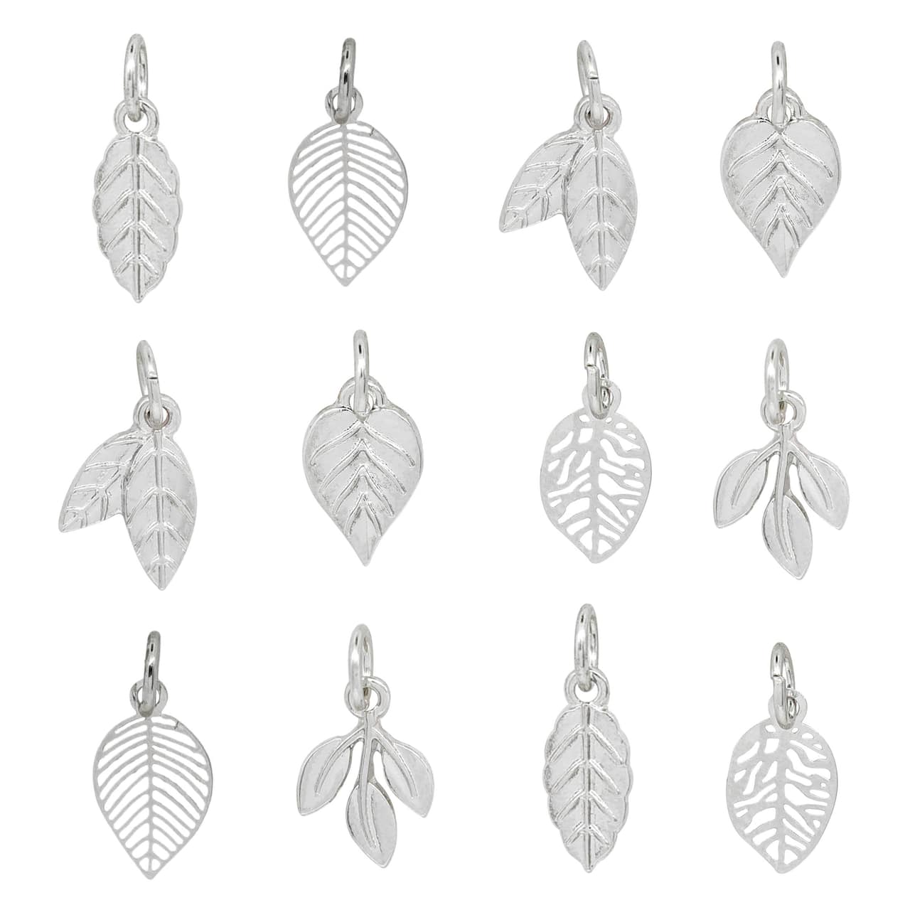 12 Pack: Silver Leaves Charm Set by Bead Landing™
